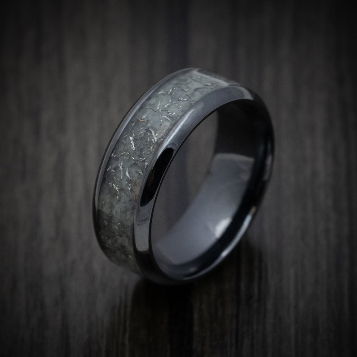 Resolute VI - Black Titanium and Men's Wedding Ring with Glow Galaxy Inlay Inlays - view 5 - Nura Lab