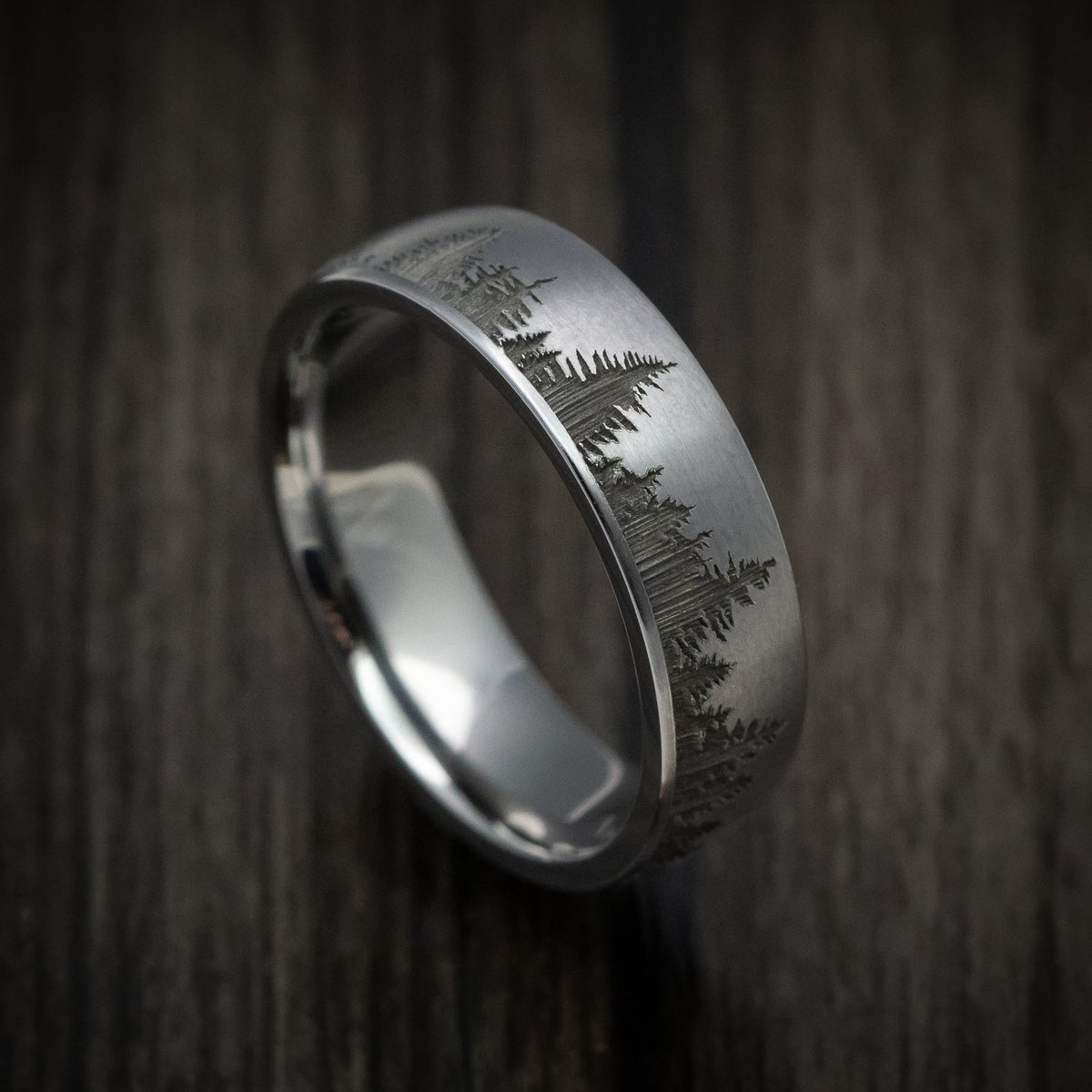Wolf XIII - Tantalum Men's Wedding Ring with Spruce Forest Tree Design Pattern - Nura Lab