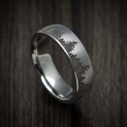 Wolf XIII - Tantalum Men's Wedding Ring with Spruce Forest Tree Design Pattern - Nura Lab