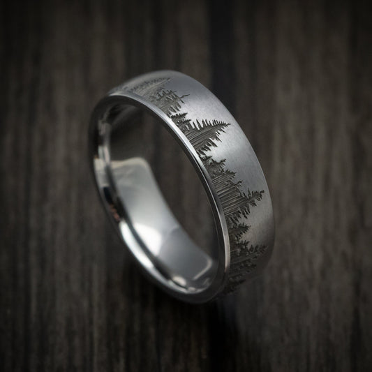 Wolf XIII - Tantalum Men's Wedding Ring with Spruce Forest Tree Design Pattern - Nura Lab