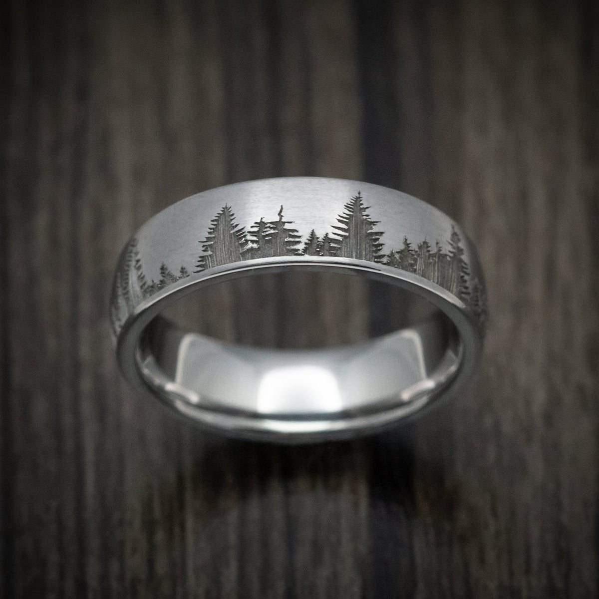 Wolf XIII - Tantalum Men's Wedding Ring with Spruce Forest Tree Design Pattern - view 2 - Nura Lab