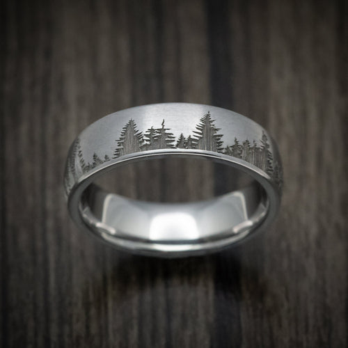 Wolf XIII - Tantalum Men's Wedding Ring with Spruce Forest Tree Design Pattern - view 2 - Nura Lab
