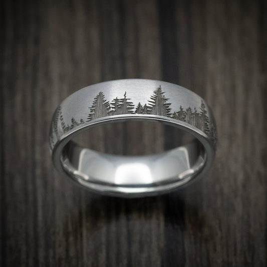 Wolf XIII - Tantalum Men's Wedding Ring with Spruce Forest Tree Design Pattern - view 2 - Nura Lab