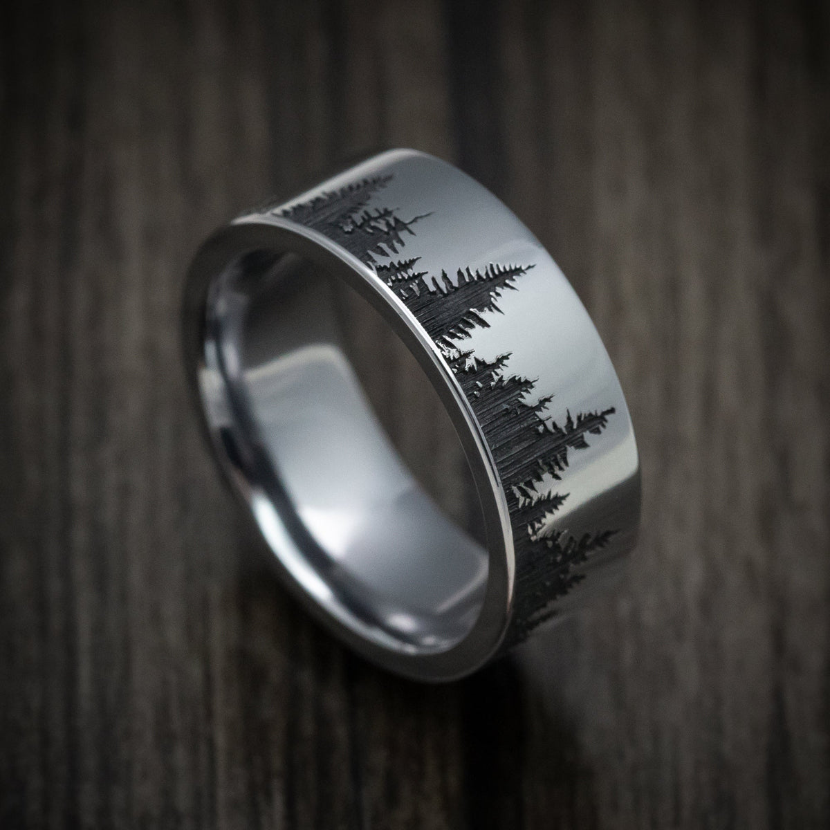 Horizon XIV - Tantalum Men's Wedding Ring with Spruce Forest Tree Design Pattern - Nura Lab
