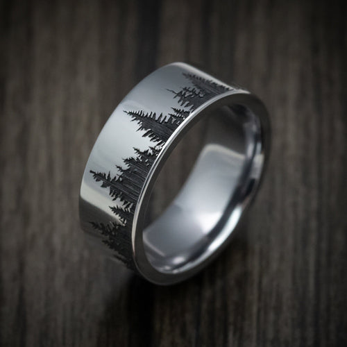 Horizon XIV - Tantalum Men's Wedding Ring with Spruce Forest Tree Design Pattern - view 3 - Nura Lab