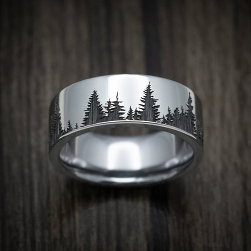 Horizon XIV - Tantalum Men's Wedding Ring with Spruce Forest Tree Design Pattern - view 2 - Nura Lab
