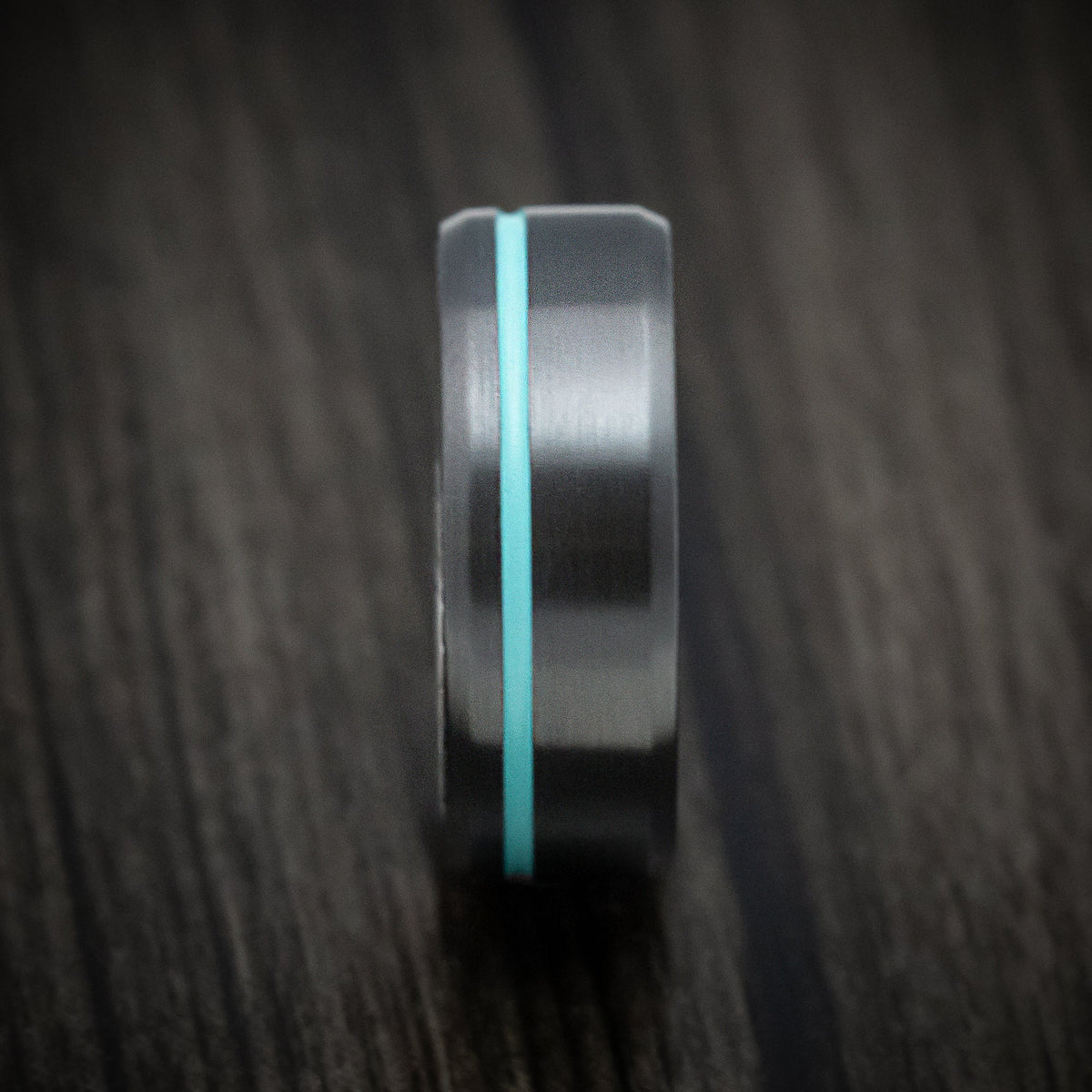 Phoenix XI - Black Zirconium and Marble Kuro Damascus Men's Wedding Ring with Cerakote Inlay - view 3 - Nura Lab