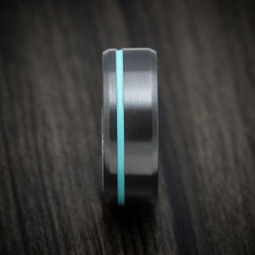 Phoenix XI - Black Zirconium and Marble Kuro Damascus Men's Wedding Ring with Cerakote Inlay - view 3 - Nura Lab
