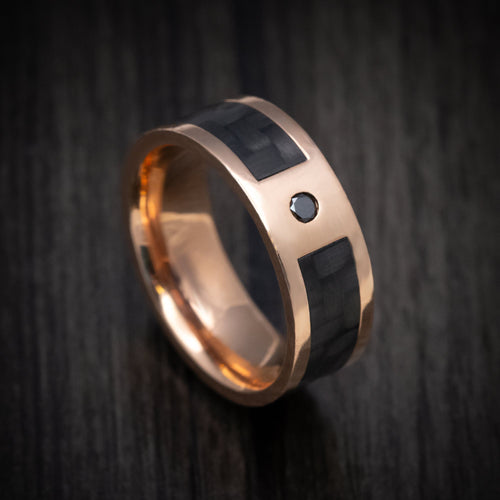 King Henry XV - 14K Gold and Carbon Fiber Men's Wedding Ring with Black Diamond Band - Nura Lab