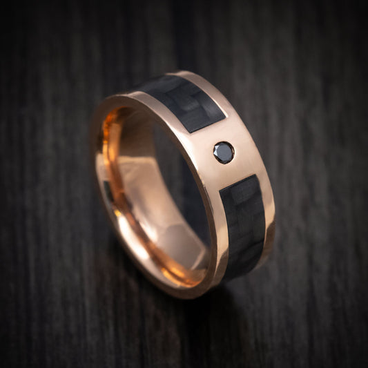 King Henry XV - 14K Gold and Carbon Fiber Men's Wedding Ring with Black Diamond Band - Nura Lab