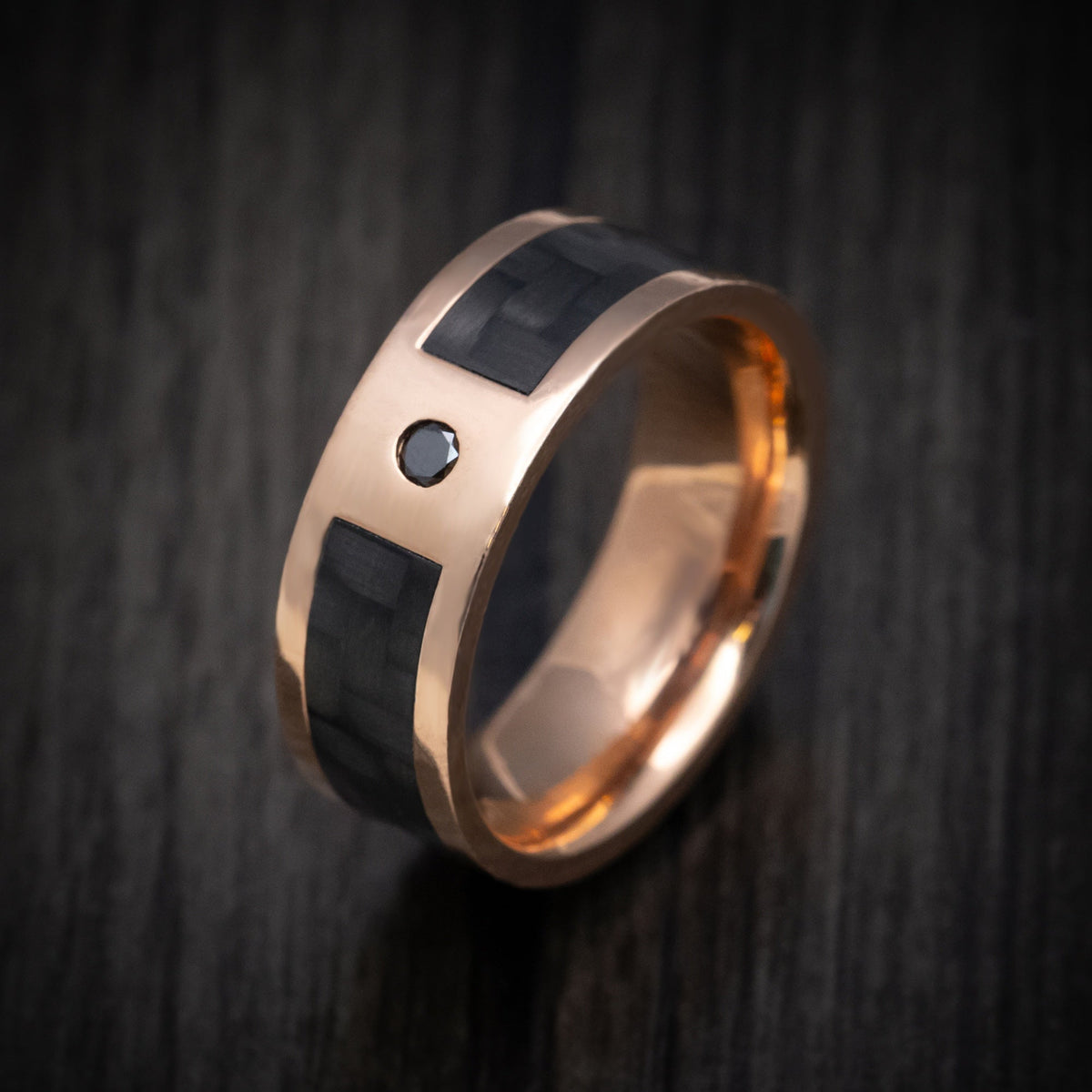 King Henry XV - 14K Gold and Carbon Fiber Men's Wedding Ring with Black Diamond Band - view 4 - Nura Lab