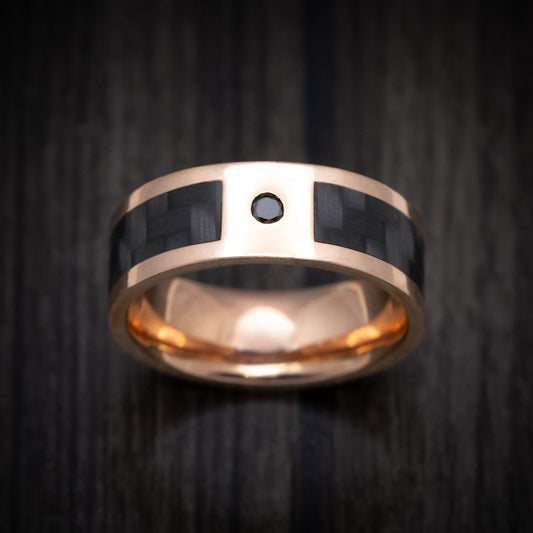 King Henry XV - 14K Gold and Carbon Fiber Men's Wedding Ring with Black Diamond Band - view 2 - Nura Lab