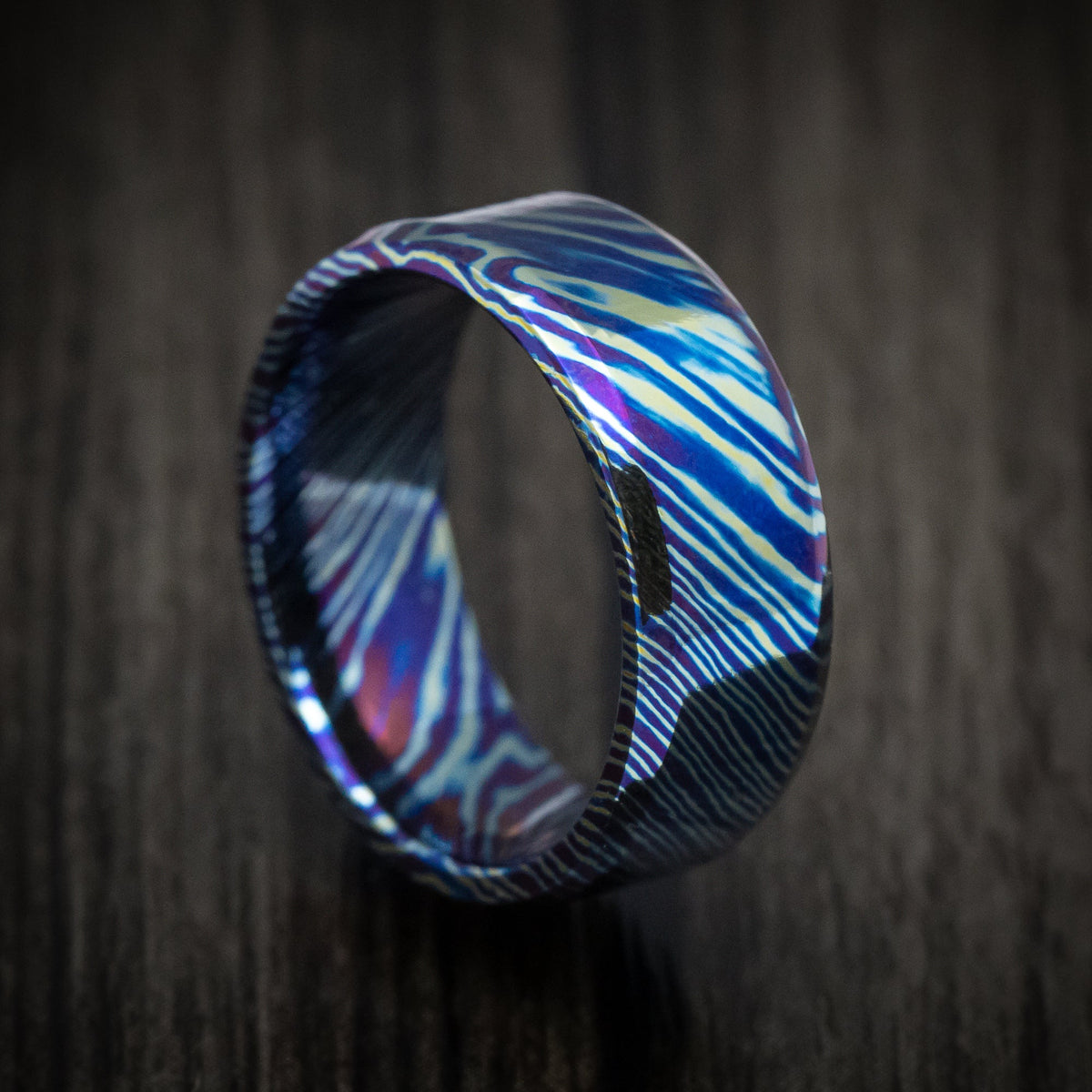 Resolute V - Kuro-Ti Heat-Treated Titanium Damascus Men's Wedding Ring Band - Nura Lab