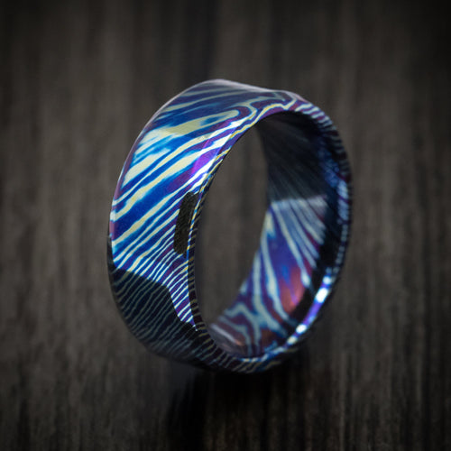 Resolute V - Kuro-Ti Heat-Treated Titanium Damascus Men's Wedding Ring Band - view 4 - Nura Lab