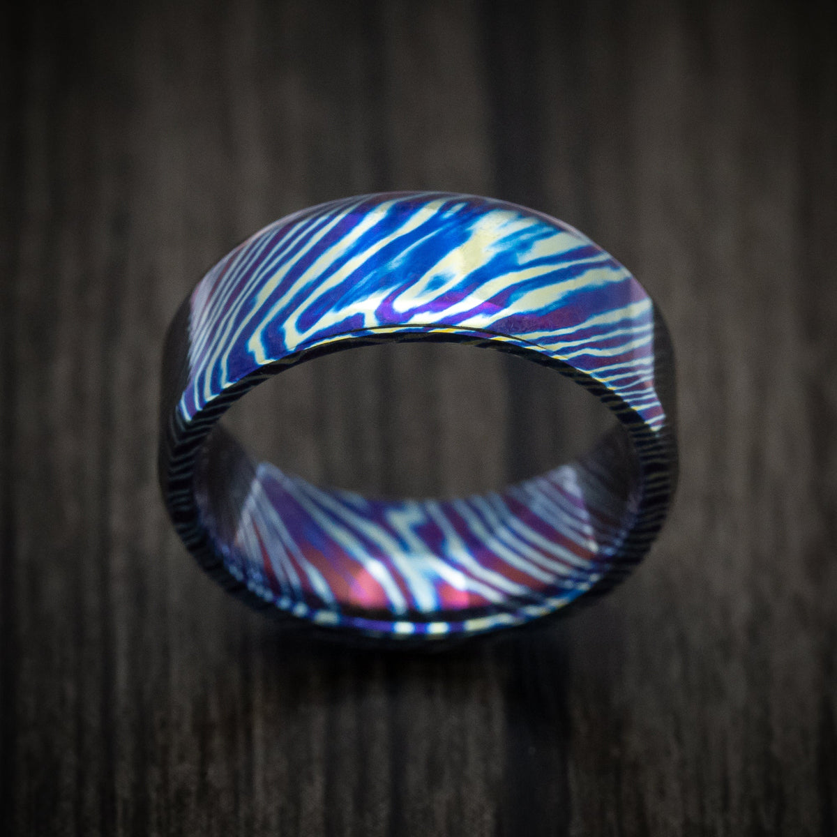 Resolute V - Kuro-Ti Heat-Treated Titanium Damascus Men's Wedding Ring Band - view 2 - Nura Lab