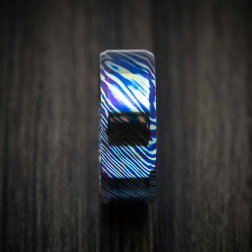 Resolute V - Kuro-Ti Heat-Treated Titanium Damascus Men's Wedding Ring Band - view 3 - Nura Lab