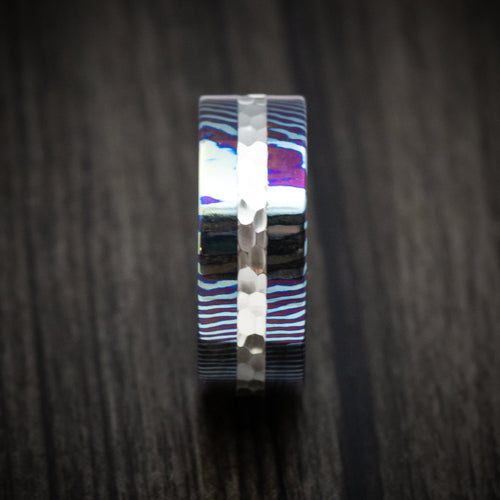 Dominion VI - Kuro-Ti Heat-Treated Titanium Damascus and Silver Men's Wedding Ring Band - view 3 - Nura Lab