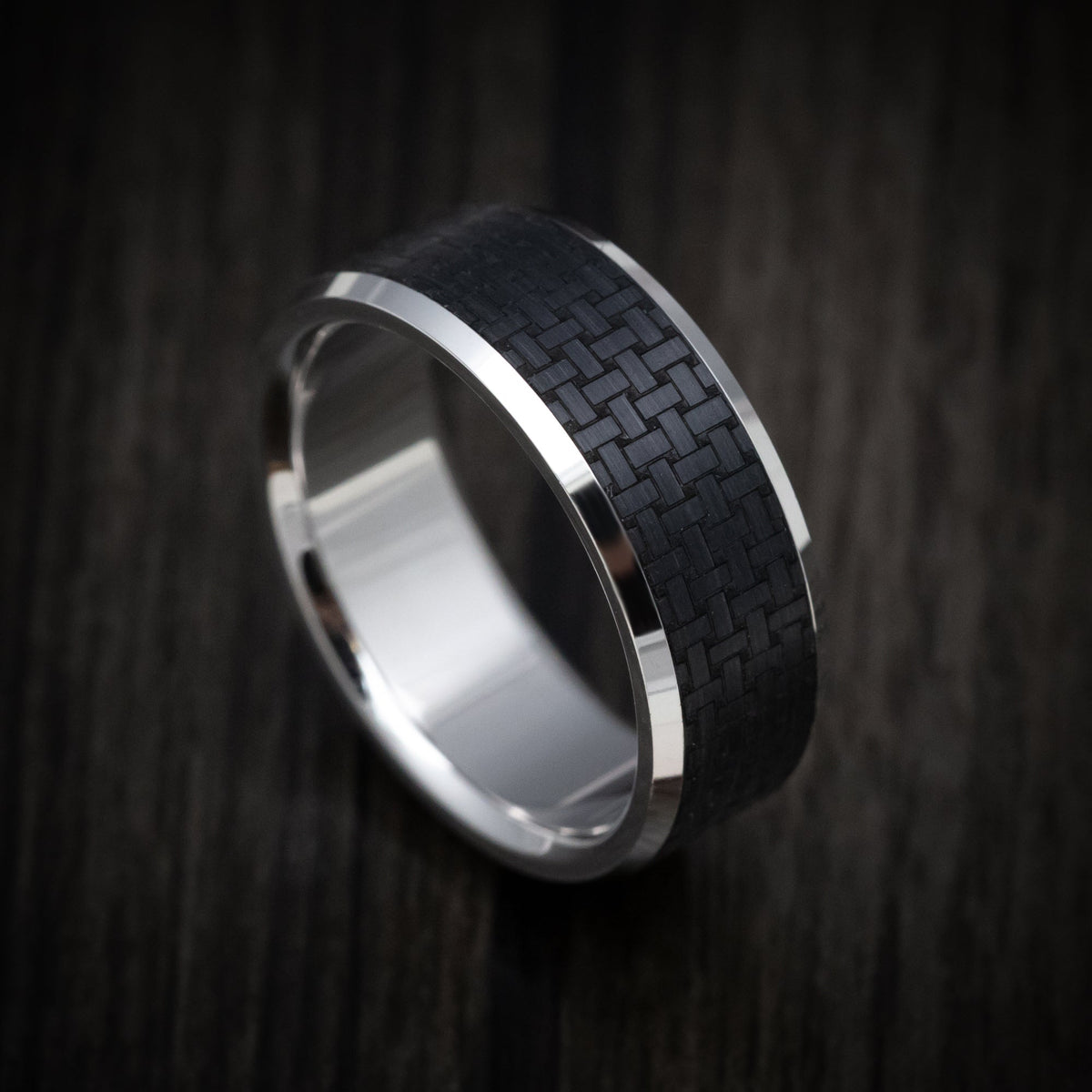Timber XV - 14K Gold and Carbon Fiber Men's Wedding Ring with Geometric Pattern - Nura Lab