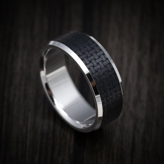 Timber XV - 14K Gold and Carbon Fiber Men's Wedding Ring with Geometric Pattern - Nura Lab
