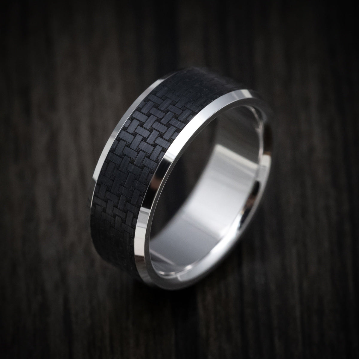 Timber XV - 14K Gold and Carbon Fiber Men's Wedding Ring with Geometric Pattern - view 3 - Nura Lab