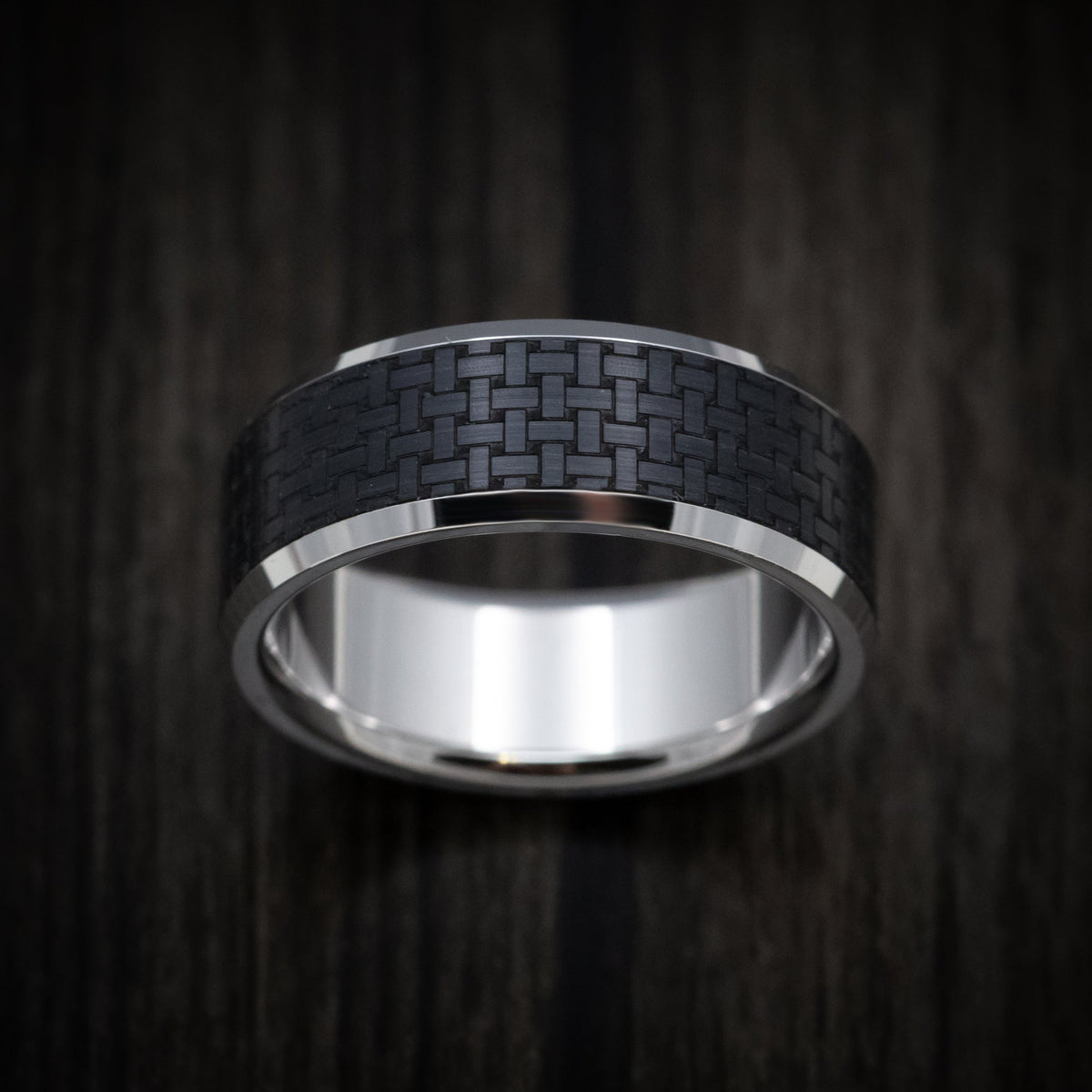 Timber XV - 14K Gold and Carbon Fiber Men's Wedding Ring with Geometric Pattern - view 2 - Nura Lab