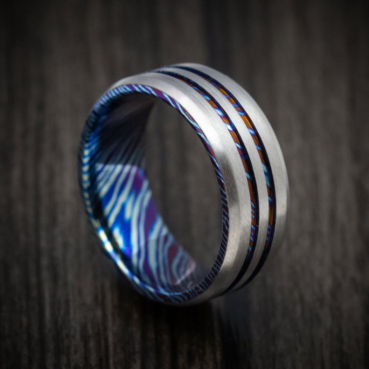Evernorth V - Kuro-Ti Heat-Treated Titanium Damascus Men's Wedding Ring Band - Nura Lab