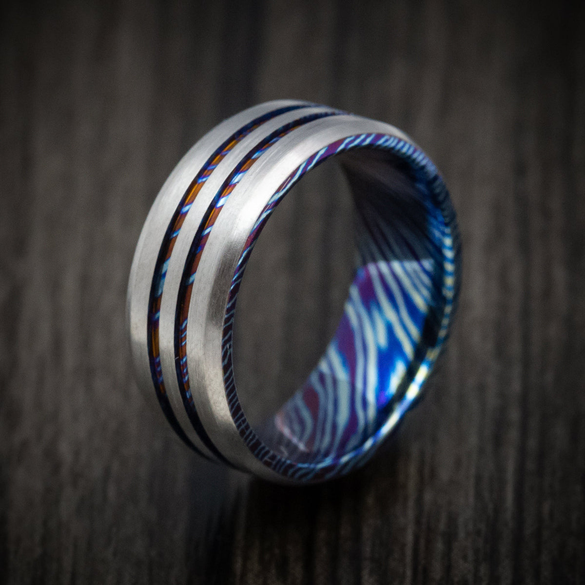 Evernorth V - Kuro-Ti Heat-Treated Titanium Damascus Men's Wedding Ring Band - view 4 - Nura Lab
