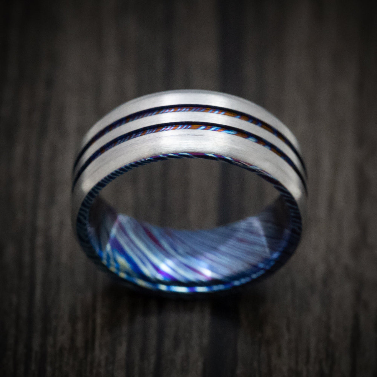 Evernorth V - Kuro-Ti Heat-Treated Titanium Damascus Men's Wedding Ring Band - view 2 - Nura Lab
