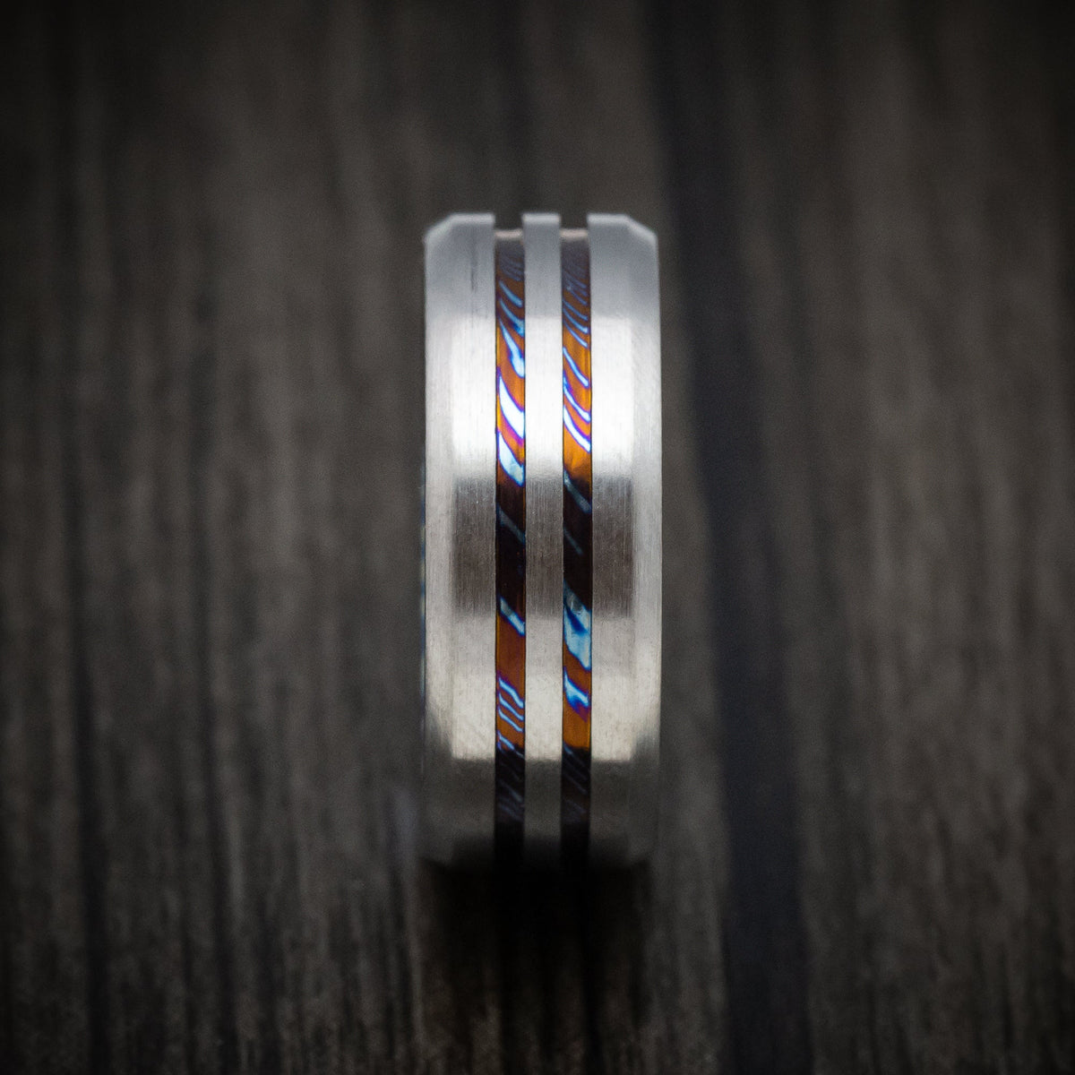 Evernorth V - Kuro-Ti Heat-Treated Titanium Damascus Men's Wedding Ring Band - view 3 - Nura Lab