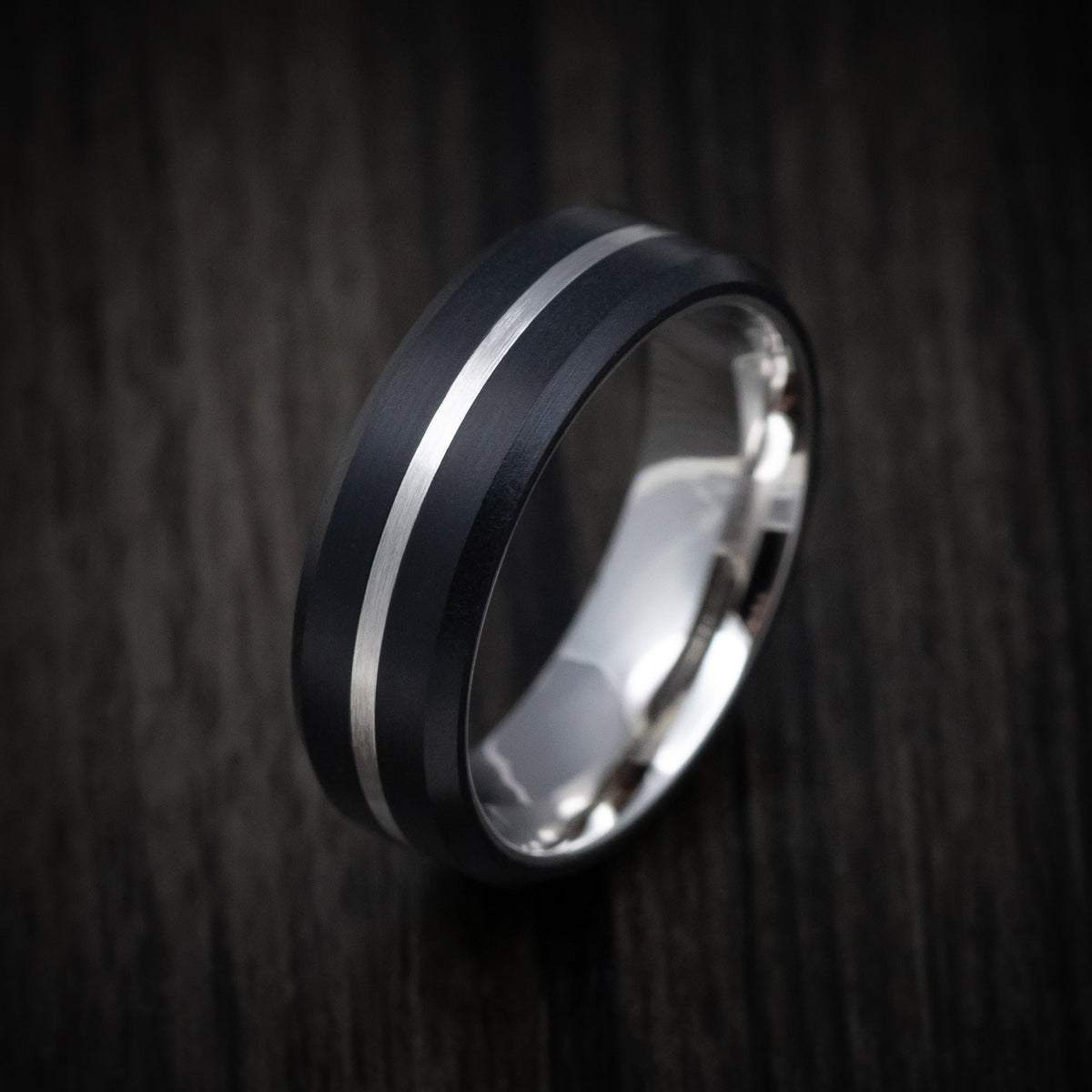 Canyon XV - Carbon Fiber Men's Wedding Ring with 14K Gold Inlay and Sleeve - view 3 - Nura Lab