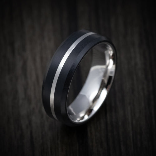 Canyon XV - Carbon Fiber Men's Wedding Ring with 14K Gold Inlay and Sleeve - view 3 - Nura Lab