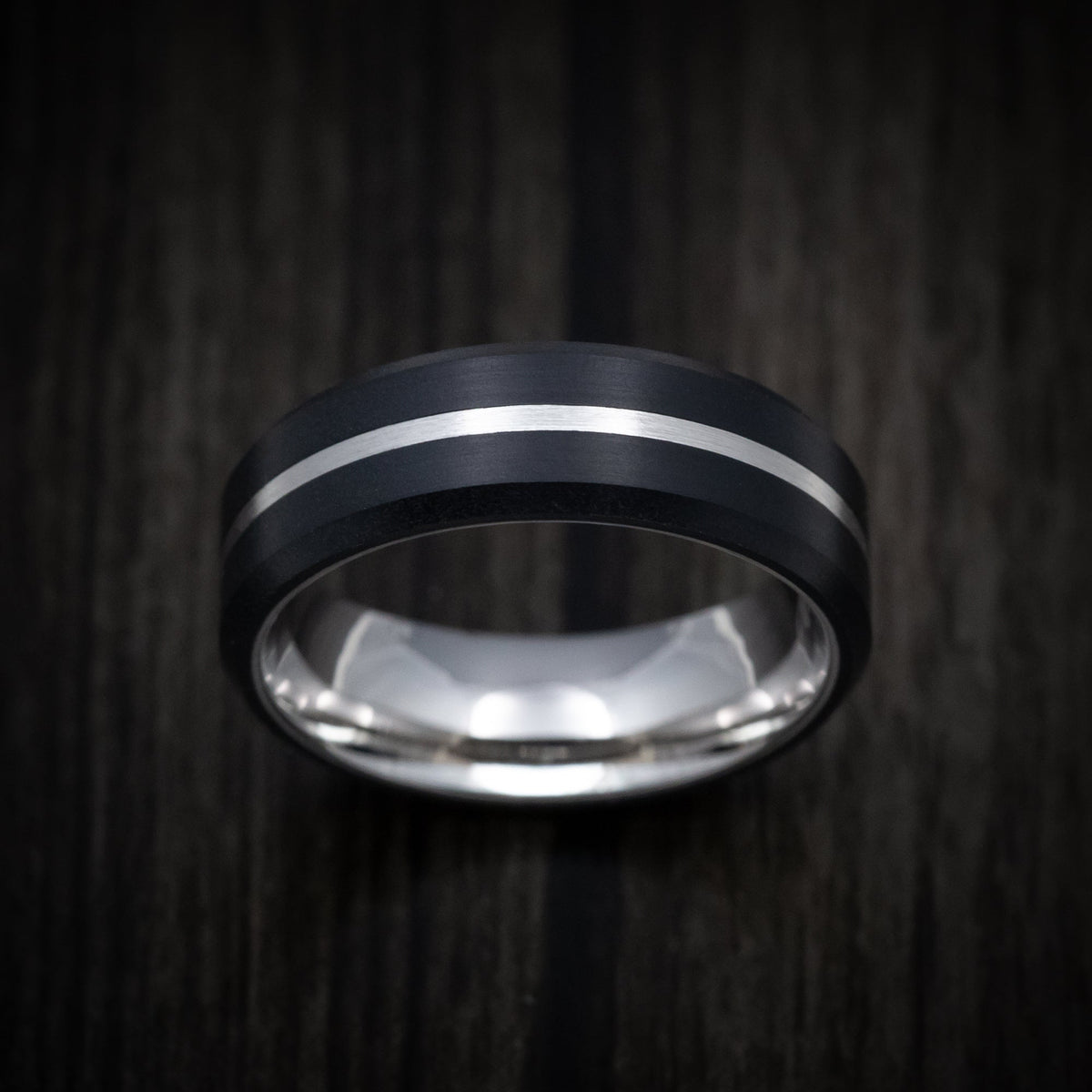 Canyon XV - Carbon Fiber Men's Wedding Ring with 14K Gold Inlay and Sleeve - view 2 - Nura Lab