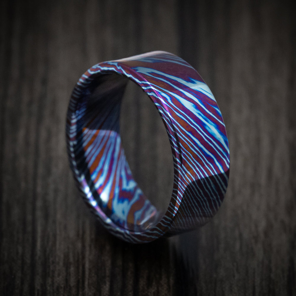 Stonehaven V - Kuro-Ti Heat-Treated Titanium Damascus Men's Wedding Ring Band - Nura Lab