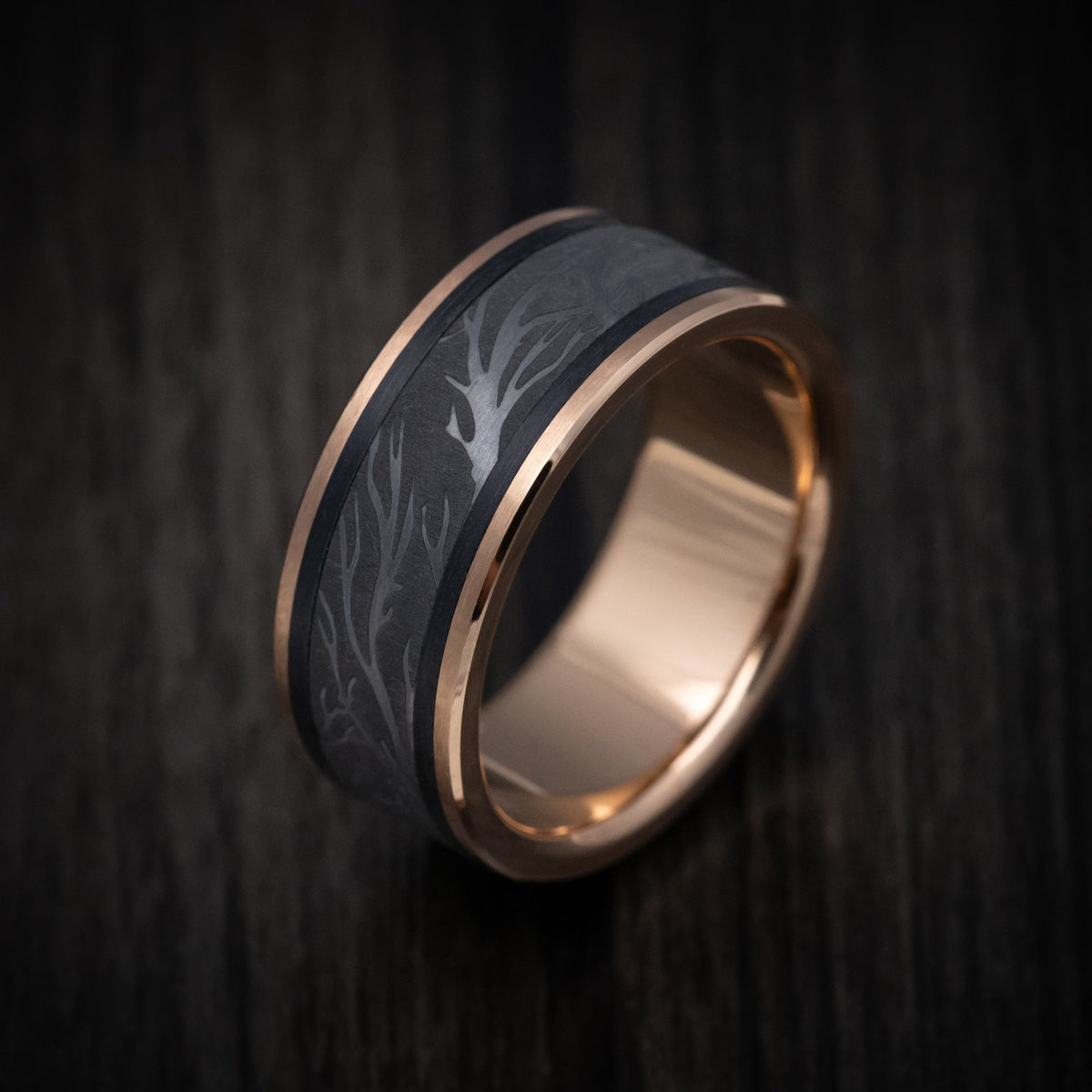 Noble XIII - 14K Gold and Tantalum Men's Wedding Ring with Tree Branch Design - view 3 - Nura Lab