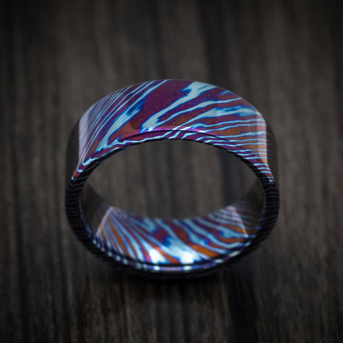 Stonehaven V - Kuro-Ti Heat-Treated Titanium Damascus Men's Wedding Ring Band - view 2 - Nura Lab