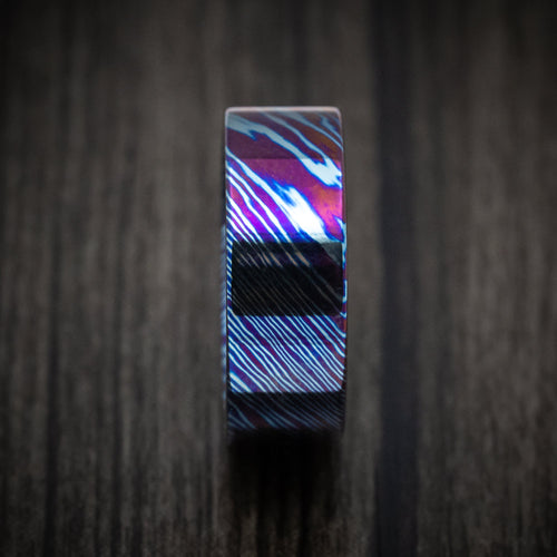 Stonehaven V - Kuro-Ti Heat-Treated Titanium Damascus Men's Wedding Ring Band - view 3 - Nura Lab