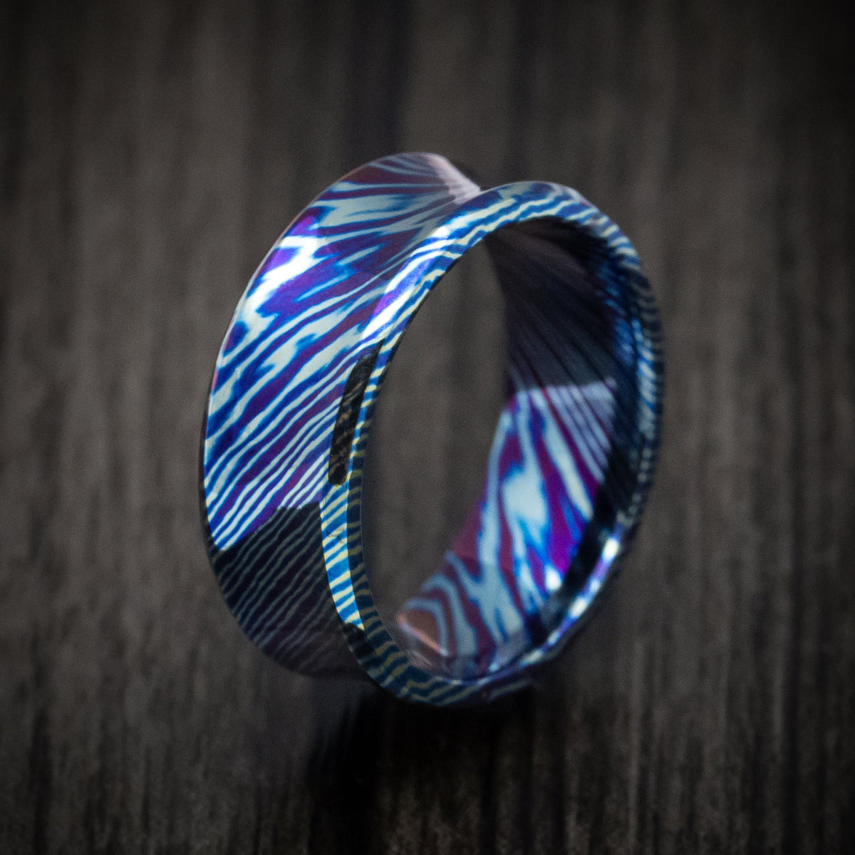 Northwind V - Kuro-Ti Heat-Treated Titanium Damascus Men's Wedding Ring Band - view 4 - Nura Lab
