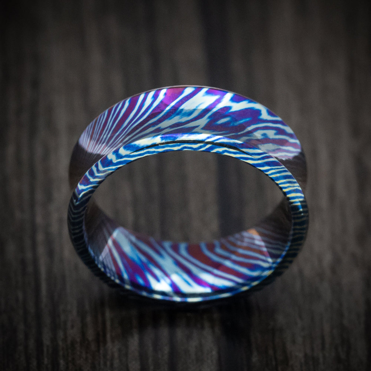 Northwind V - Kuro-Ti Heat-Treated Titanium Damascus Men's Wedding Ring Band - view 2 - Nura Lab