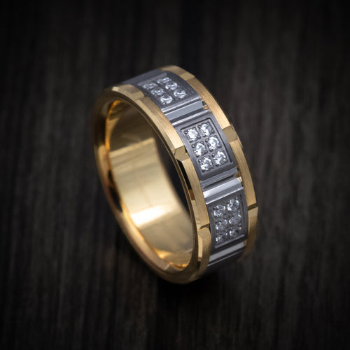 Crest XIII - 14K Gold and Tantalum Men's Wedding Ring with Diamonds - Nura Lab