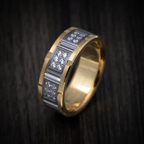 Crest XIII - 14K Gold and Tantalum Men's Wedding Ring with Diamonds - view 3 - Nura Lab