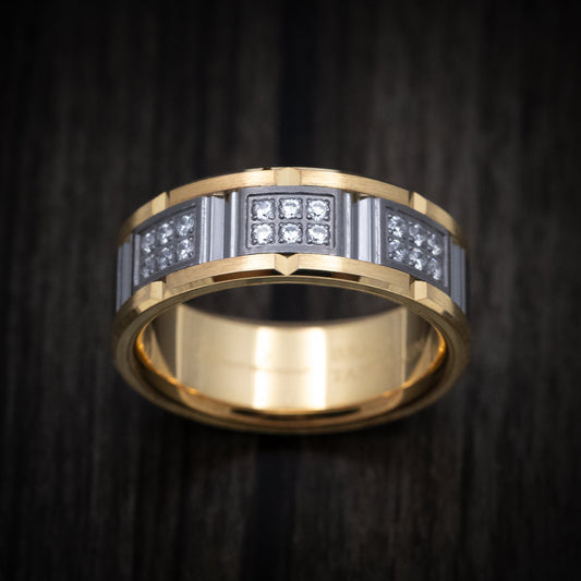 Crest XIII - 14K Gold and Tantalum Men's Wedding Ring with Diamonds - view 2 - Nura Lab