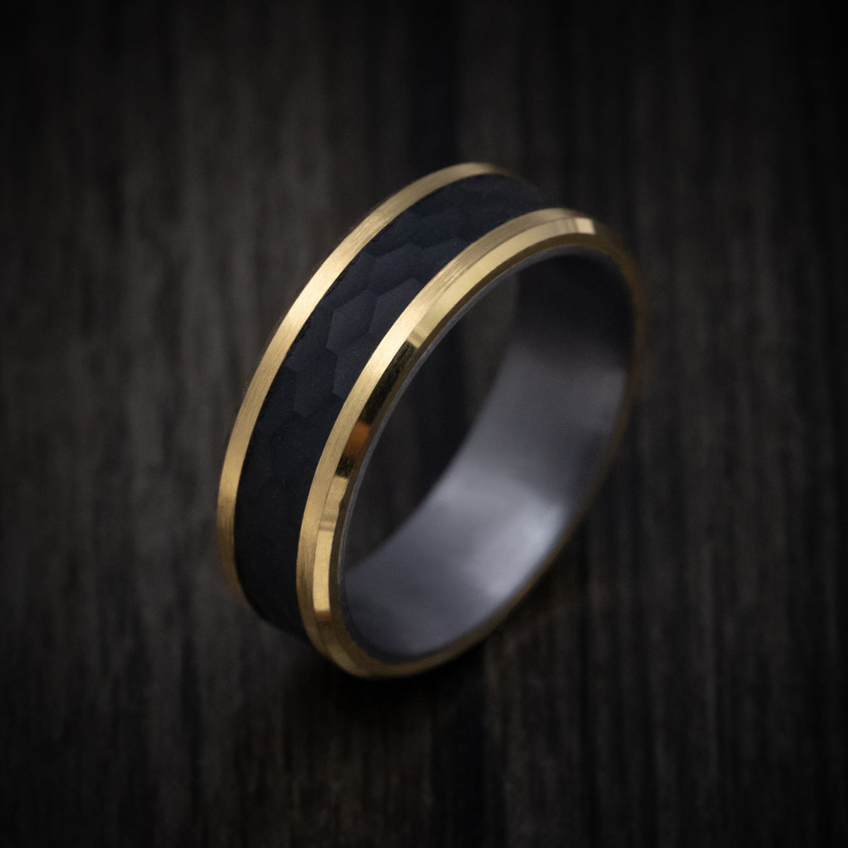 Kauri XIII - 14K Gold Wedding Ring with Carbon Fiber Inlay and Tantalum Sleeve - view 3 - Nura Lab