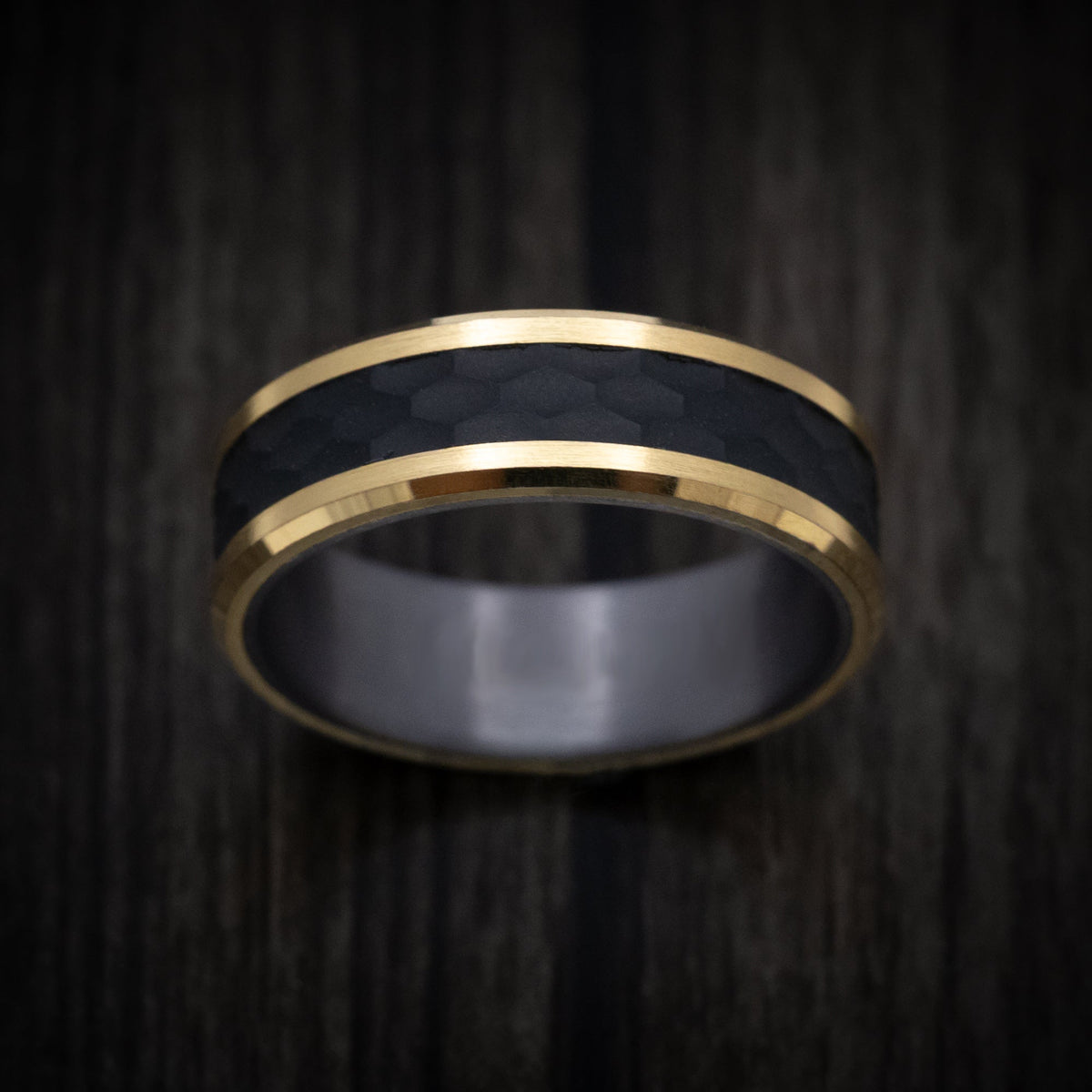 Kauri XIII - 14K Gold Wedding Ring with Carbon Fiber Inlay and Tantalum Sleeve - view 2 - Nura Lab