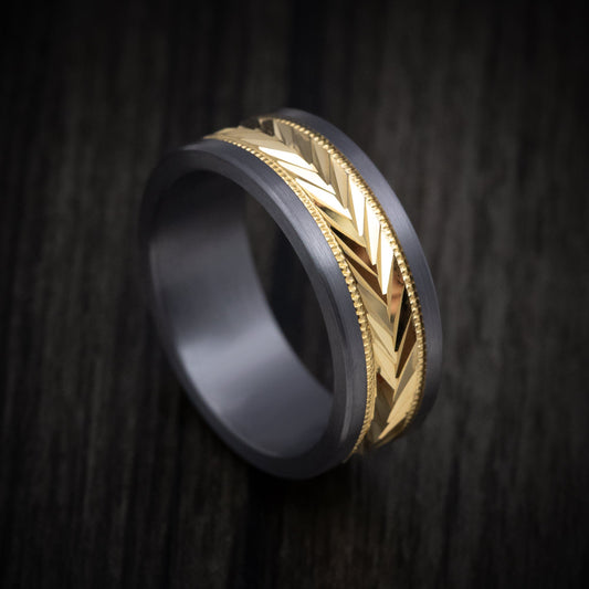 Bastion XIII - Tantalum Men's Wedding Ring with Textured 14K Gold Inlay - Nura Lab