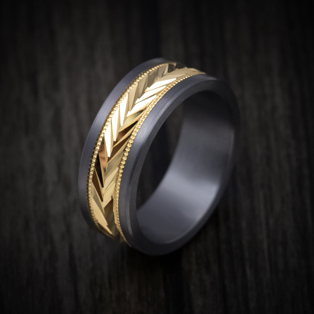 Bastion XIII - Tantalum Men's Wedding Ring with Textured 14K Gold Inlay - view 3 - Nura Lab