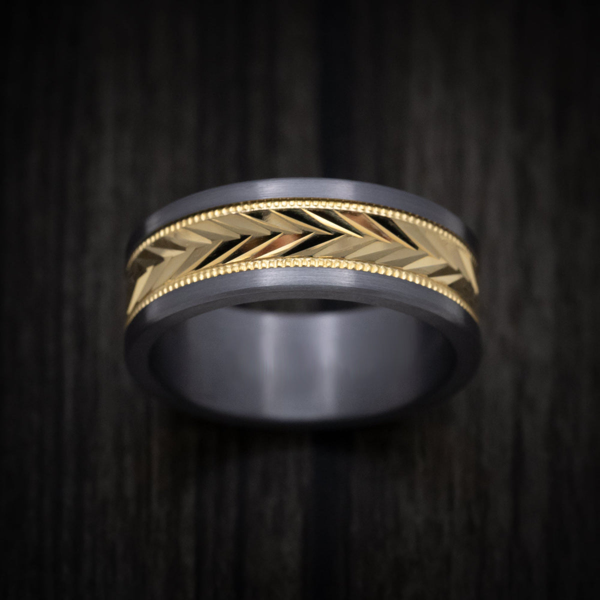Bastion XIII - Tantalum Men's Wedding Ring with Textured 14K Gold Inlay - view 2 - Nura Lab