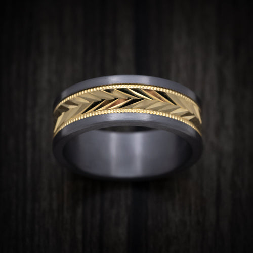 Bastion XIII - Tantalum Men's Wedding Ring with Textured 14K Gold Inlay - view 2 - Nura Lab