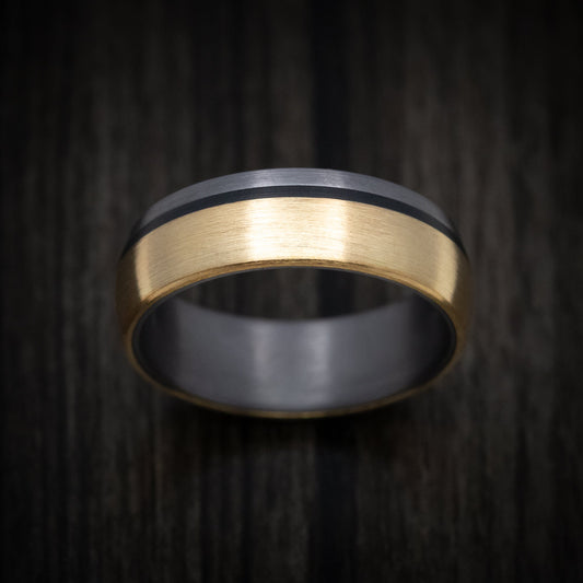 Citadel XIII - Tantalum Men's Wedding Ring with 14K Gold and Carbon Fiber Inlays - view 2 - Nura Lab