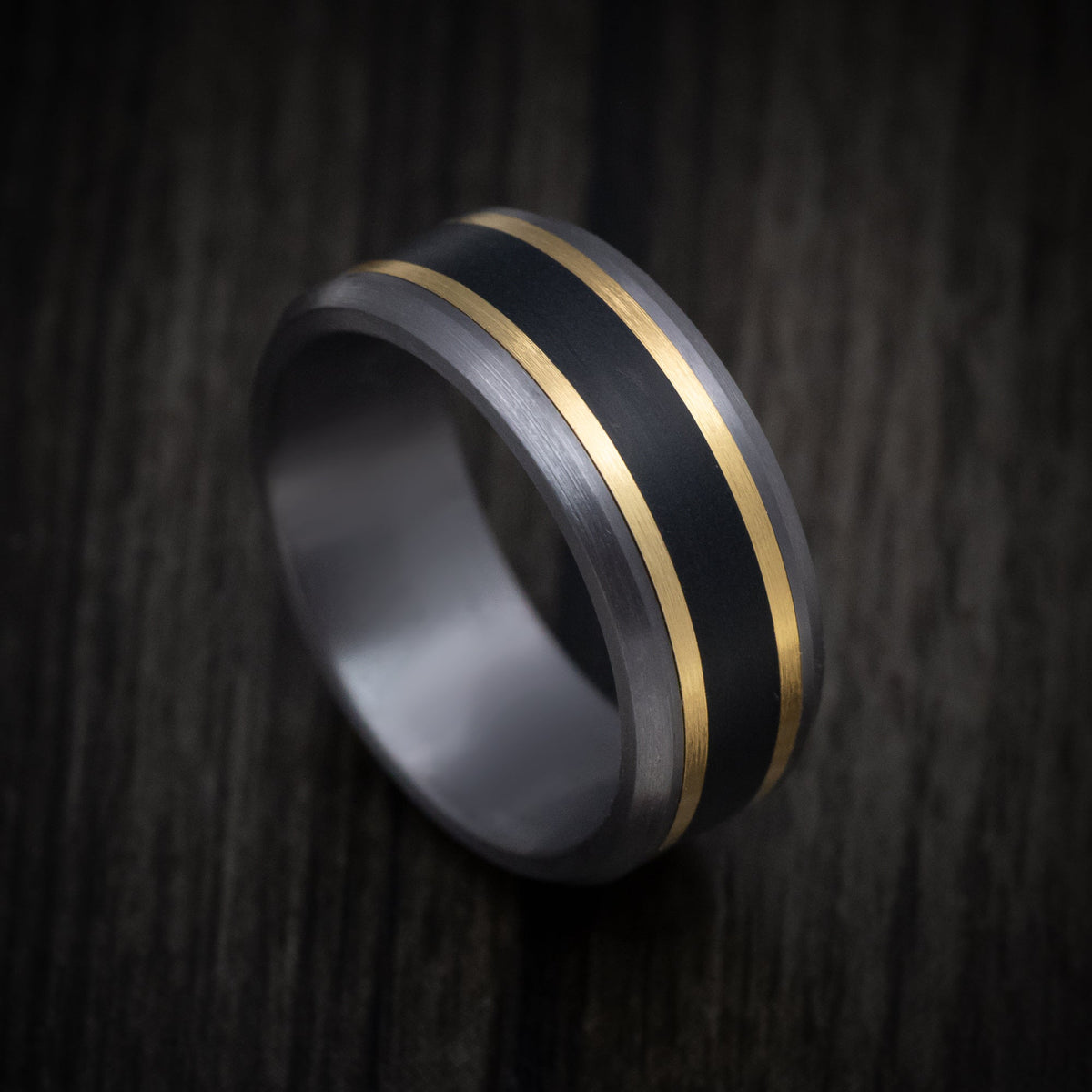 Fortress XIII - Tantalum Men's Wedding Ring with Carbon Fiber Inlay and 14K Yellow Gold Accents - Nura Lab