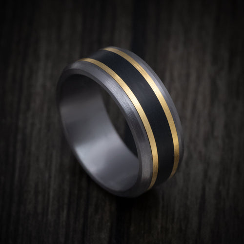Fortress XIII - Tantalum Men's Wedding Ring with Carbon Fiber Inlay and 14K Yellow Gold Accents - Nura Lab